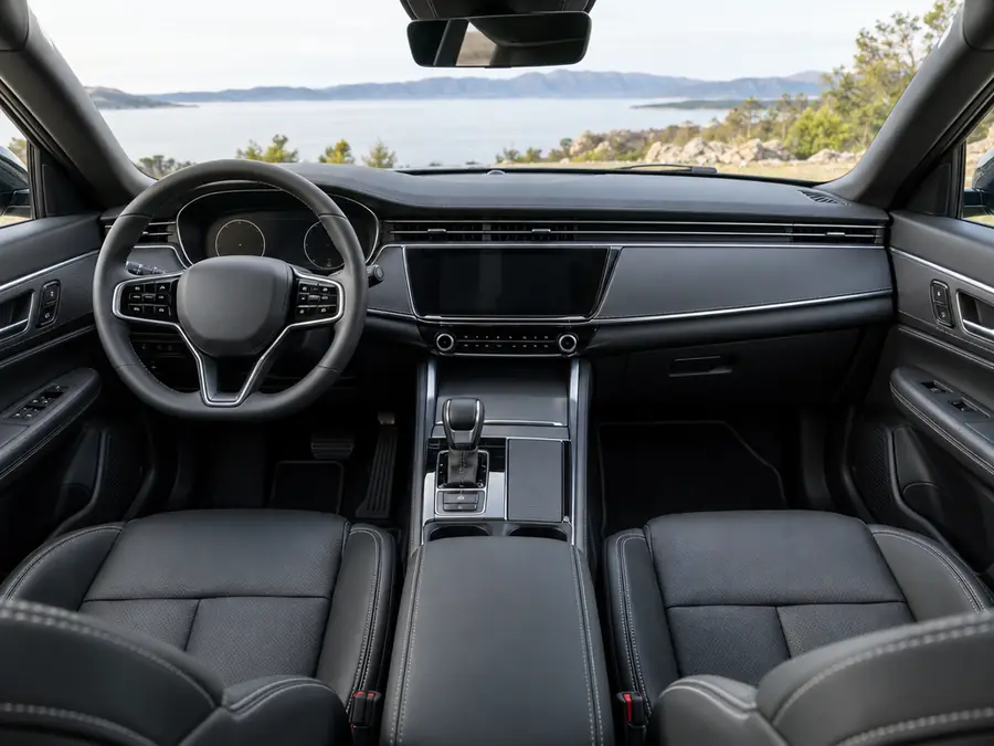 Spotless black leather car interior